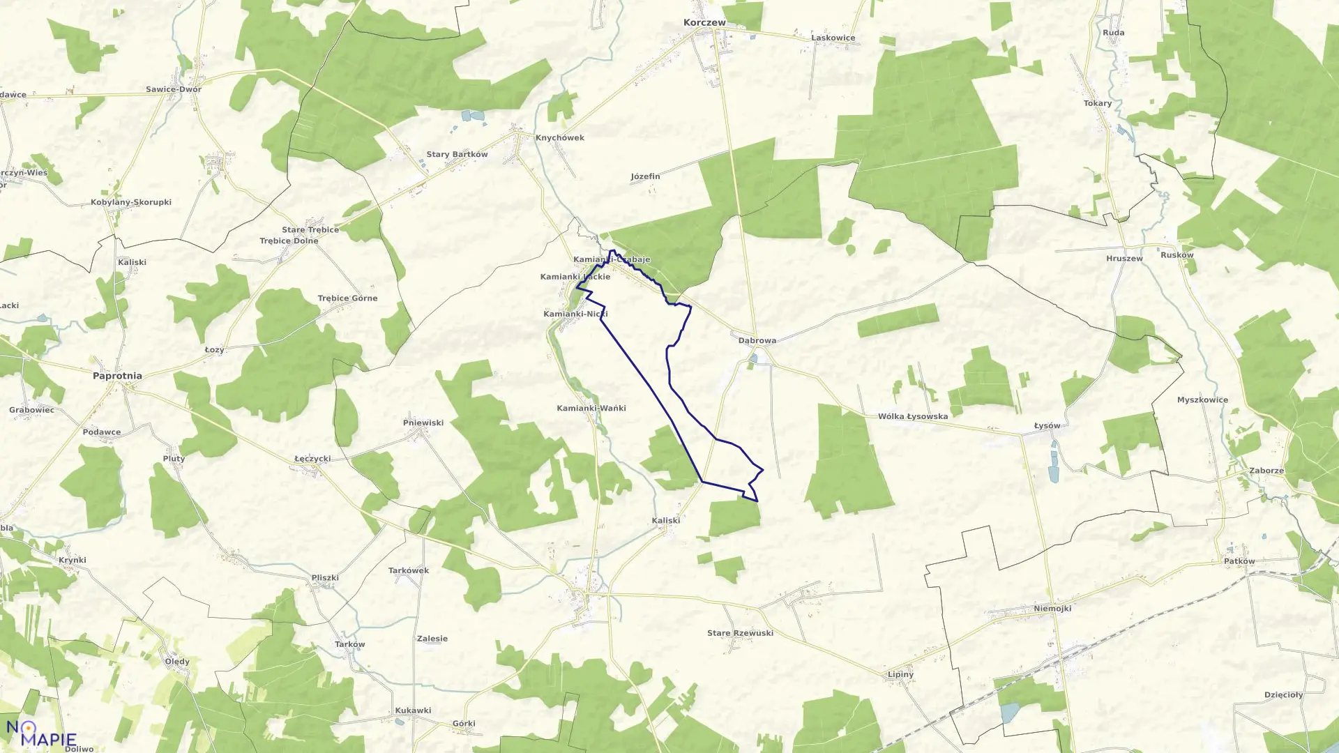 Mapa obrębu KAMIANKI-CZABAJE w gminie Przesmyki